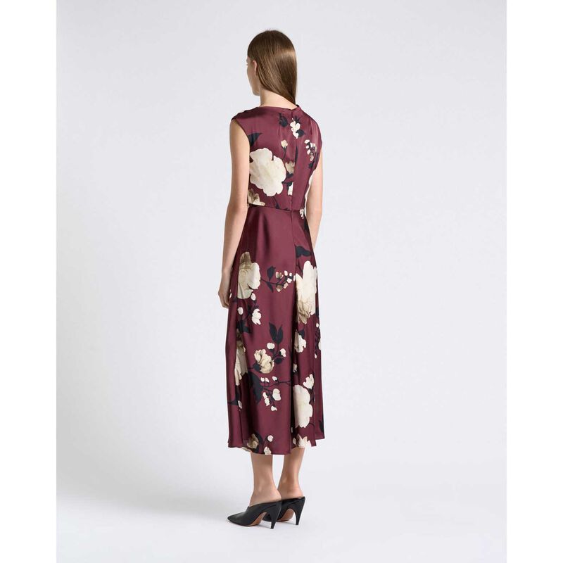 Cue Maroon Peony Draped Midi Dress image number 1